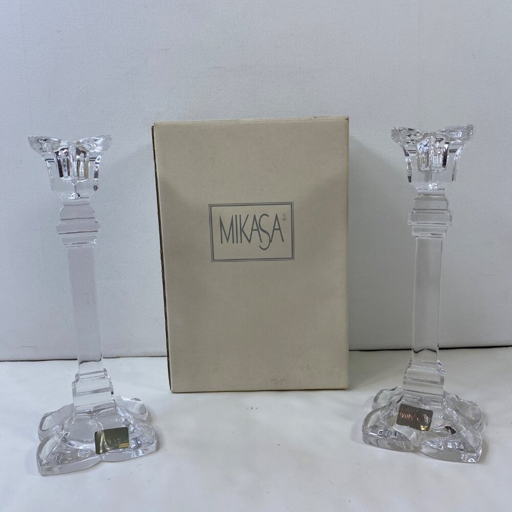 Mikasa Crystal Petals Taper Candle Holders Box Base